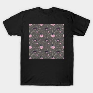 Black cats on a flower wall T-Shirt